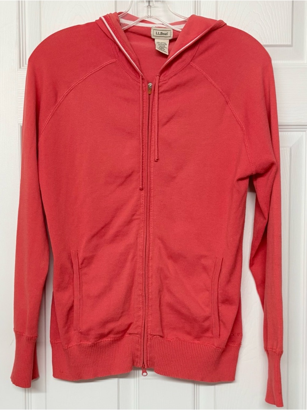 L. L. Bean Salmon Color Zip Front Coolmax Cardigan Sweater with Hood Sz S